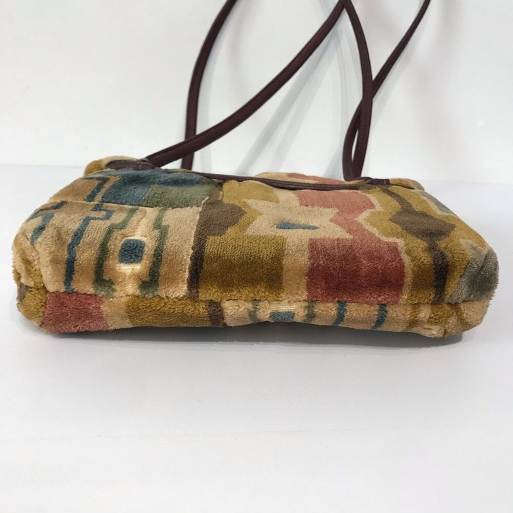 Vintage 70s Carpet Bag Purse Patchwork Southwestern Double Shoulder Strap Tan - Picture 10 of 15